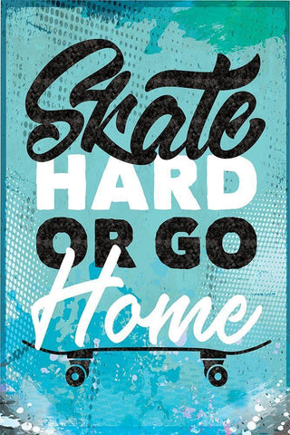 Skate Hard White Modern Wood Framed Art Print with Double Matting by ND Art