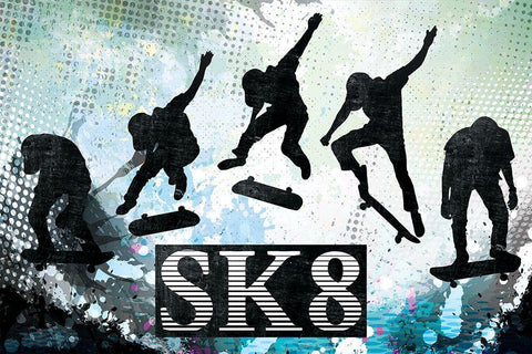 Sk8 White Modern Wood Framed Art Print with Double Matting by ND Art
