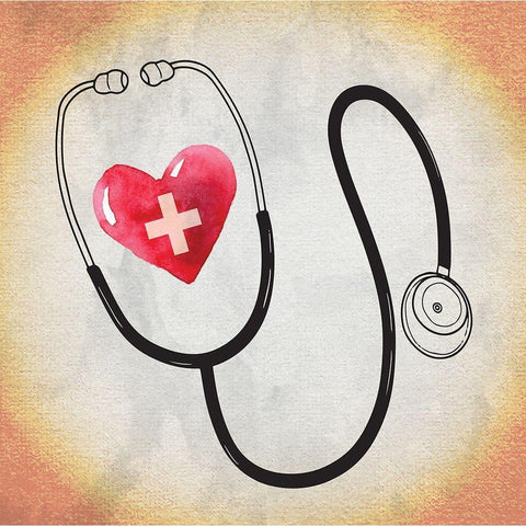 Heart Stethoscope Black Modern Wood Framed Art Print by ND Art