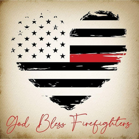 God Bless Firefighters Gold Ornate Wood Framed Art Print with Double Matting by ND Art