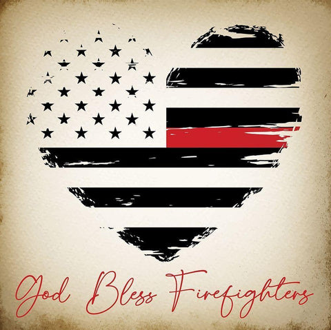 God Bless Firefighters White Modern Wood Framed Art Print with Double Matting by ND Art