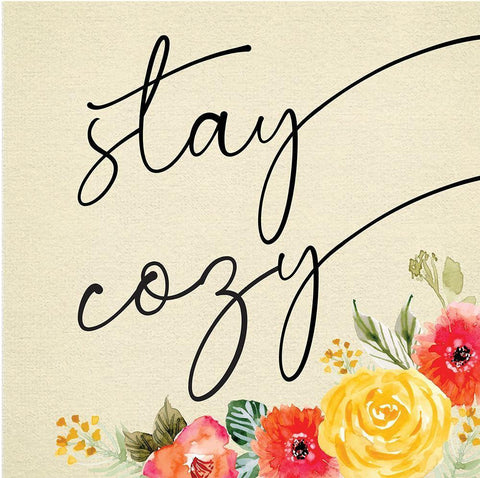Stay Cozy White Modern Wood Framed Art Print with Double Matting by ND Art