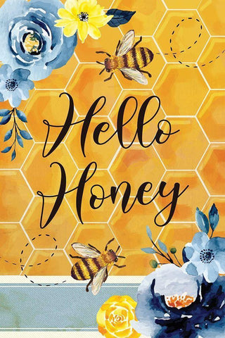 Hello Honey White Modern Wood Framed Art Print with Double Matting by ND Art