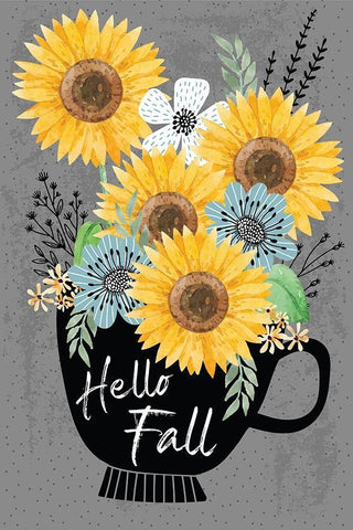 Hello Fall White Modern Wood Framed Art Print with Double Matting by ND Art