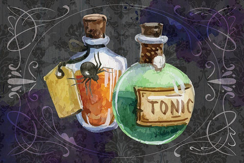 Potions Black Ornate Wood Framed Art Print with Double Matting by ND Art
