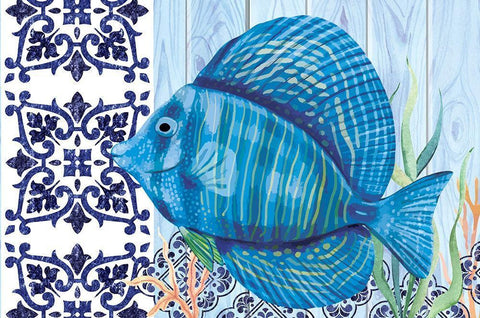 Blue Fish Black Ornate Wood Framed Art Print with Double Matting by ND Art