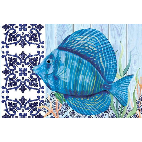 Blue Fish White Modern Wood Framed Art Print by ND Art