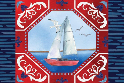 Sailboat White Modern Wood Framed Art Print with Double Matting by ND Art