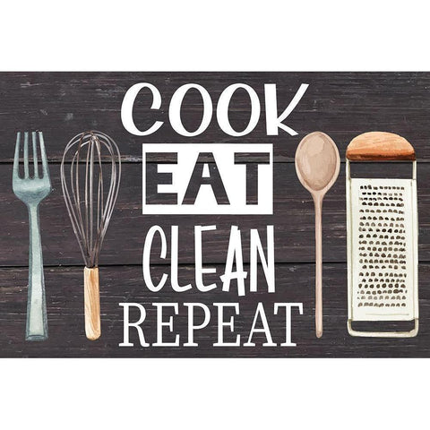 Cook Eat Clean Repeat Black Modern Wood Framed Art Print by ND Art
