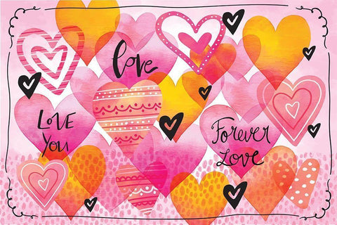 Love Hearts White Modern Wood Framed Art Print with Double Matting by ND Art