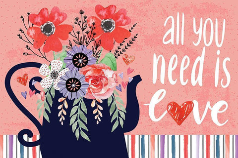 All You Need is Love White Modern Wood Framed Art Print with Double Matting by ND Art