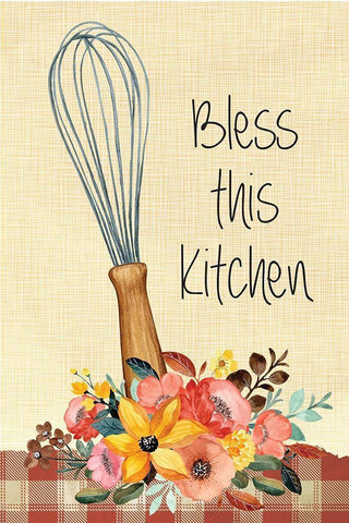 Bless this Kitchen White Modern Wood Framed Art Print with Double Matting by ND Art