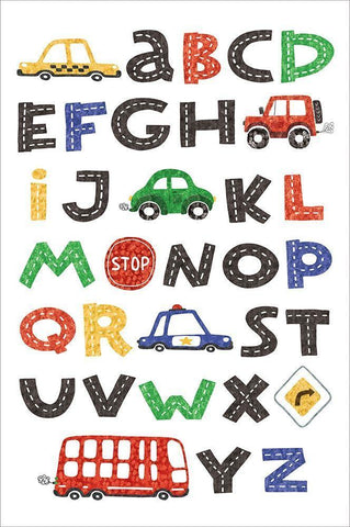 Car ABCs White Modern Wood Framed Art Print with Double Matting by ND Art
