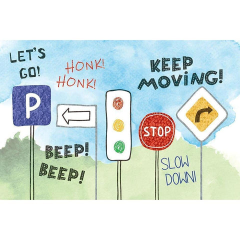 Road Signs White Modern Wood Framed Art Print by ND Art