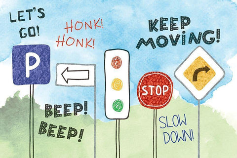 Road Signs White Modern Wood Framed Art Print with Double Matting by ND Art