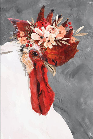 Rooster White Modern Wood Framed Art Print with Double Matting by ND Art