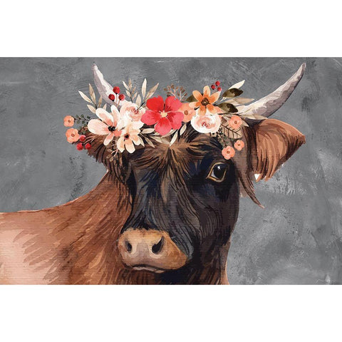 Cow Black Modern Wood Framed Art Print with Double Matting by ND Art