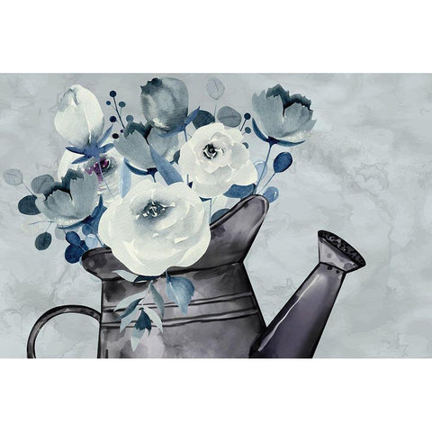 Gray Floral White Modern Wood Framed Art Print by ND Art