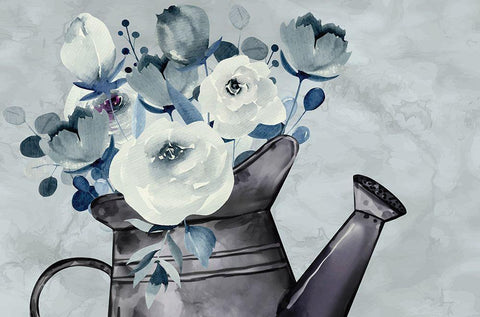 Gray Floral White Modern Wood Framed Art Print with Double Matting by ND Art