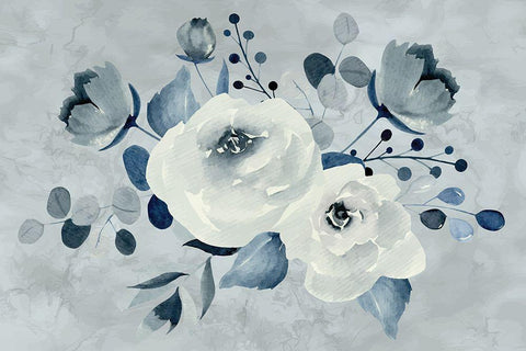 Gray Floral II Black Ornate Wood Framed Art Print with Double Matting by ND Art