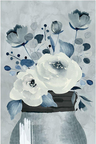 Gray Floral III White Modern Wood Framed Art Print with Double Matting by ND Art