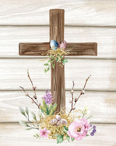 Easter Cross White Modern Wood Framed Art Print with Double Matting by ND Art