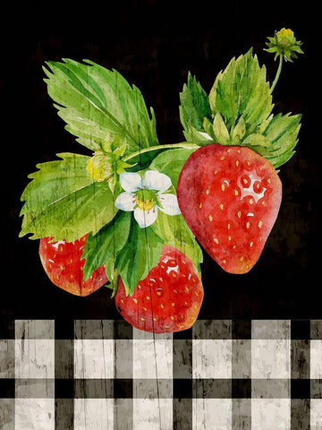 Strawberries White Modern Wood Framed Art Print with Double Matting by ND Art
