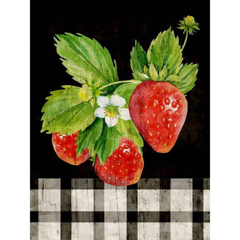 Strawberries Black Modern Wood Framed Art Print with Double Matting by ND Art