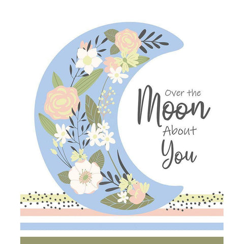 Over the Moon White Modern Wood Framed Art Print by ND Art