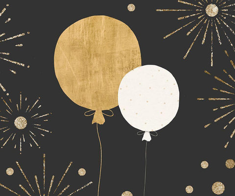 Birthday Balloons White Modern Wood Framed Art Print with Double Matting by ND Art