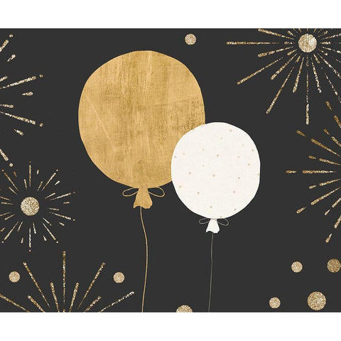 Birthday Balloons Black Modern Wood Framed Art Print by ND Art