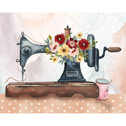 Antique Sewing Machine White Modern Wood Framed Art Print by ND Art