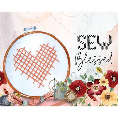 Sew Blessed White Modern Wood Framed Art Print by ND Art