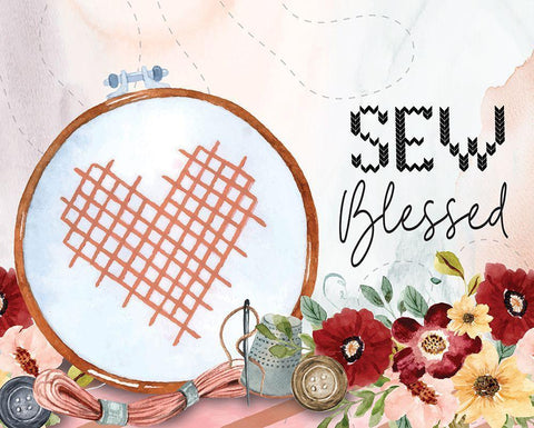 Sew Blessed White Modern Wood Framed Art Print with Double Matting by ND Art