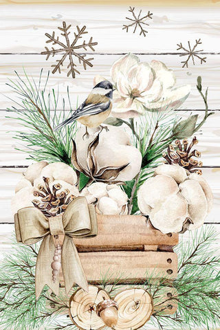 Winter Chickadee White Modern Wood Framed Art Print with Double Matting by ND Art