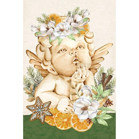 Wassail Angel Gold Ornate Wood Framed Art Print with Double Matting by ND Art