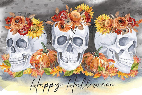 Happy Halloween White Modern Wood Framed Art Print with Double Matting by ND Art