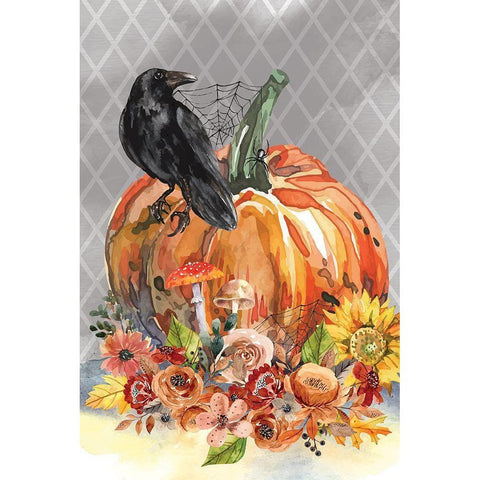 Crow on a Pumpkin Black Modern Wood Framed Art Print by ND Art