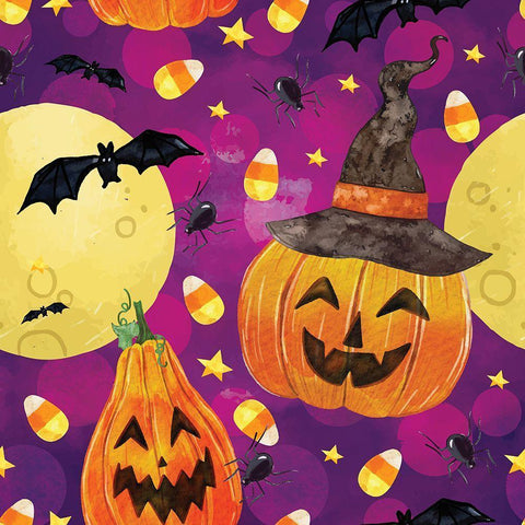 Halloween Pattern II Black Ornate Wood Framed Art Print with Double Matting by ND Art