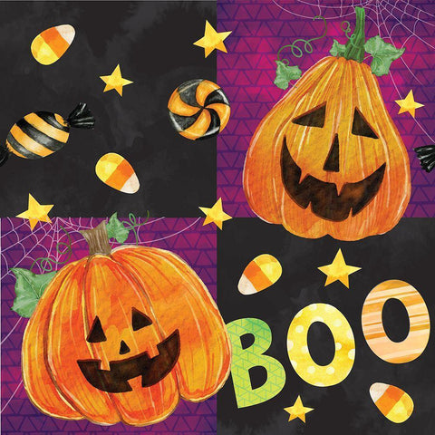 Halloween Pattern III Black Modern Wood Framed Art Print with Double Matting by ND Art