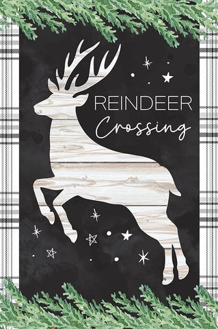 Reindeer Crossing White Modern Wood Framed Art Print with Double Matting by ND Art