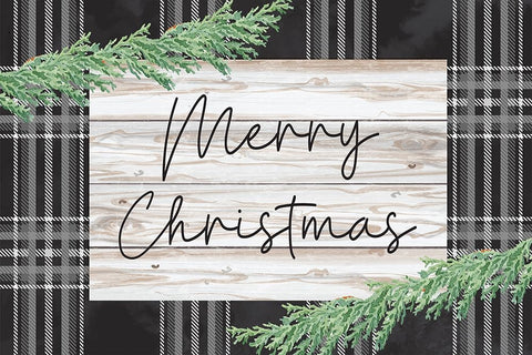 Merry Christmas Black Modern Wood Framed Art Print by ND Art