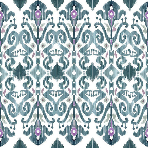 Purple Teal Pattern Black Ornate Wood Framed Art Print with Double Matting by ND Art