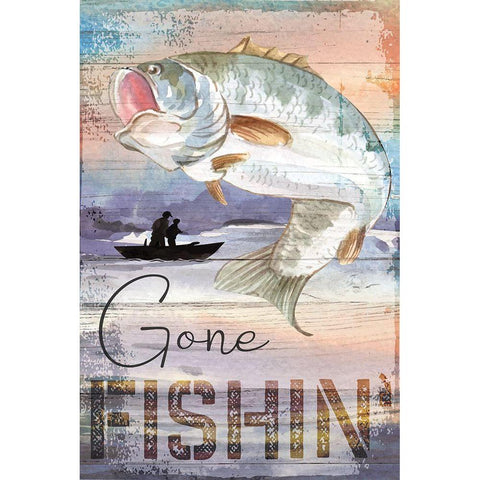 Gone Fishin Black Modern Wood Framed Art Print with Double Matting by ND Art