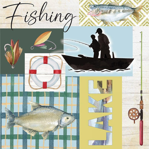 Fishing Coordinate White Modern Wood Framed Art Print with Double Matting by ND Art