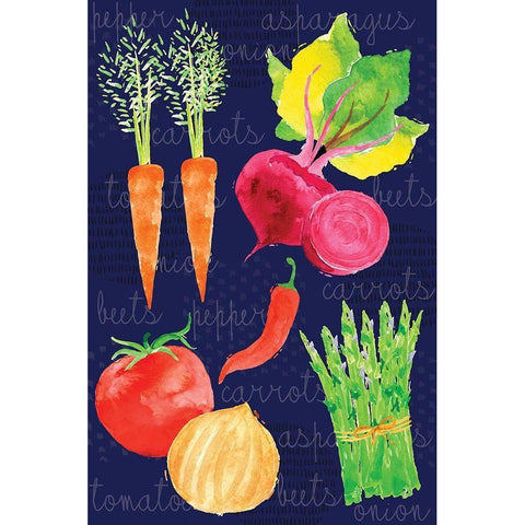Kitchen Veggies I White Modern Wood Framed Art Print by ND Art