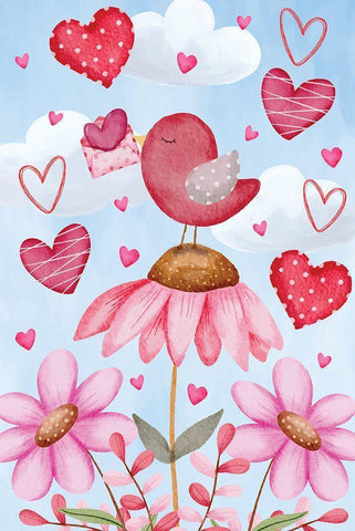 Valentines Birds Black Ornate Wood Framed Art Print with Double Matting by ND Art