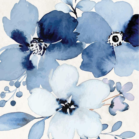 Cobalt Blossoms Gold Ornate Wood Framed Art Print with Double Matting by ND Art