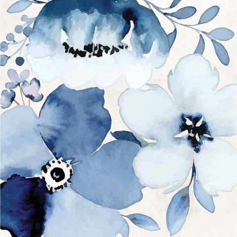 Cobalt Blossoms II White Modern Wood Framed Art Print by ND Art