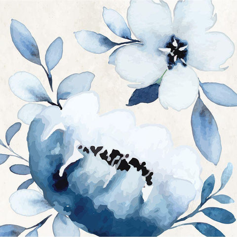 Cobalt Blossoms IV White Modern Wood Framed Art Print by ND Art